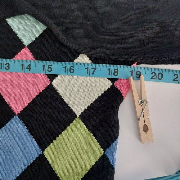 Cardigan Sweater Black Argyle Large Long Sleeves Colorful Preppy Classy Silk EUC - Picture 8 of 12